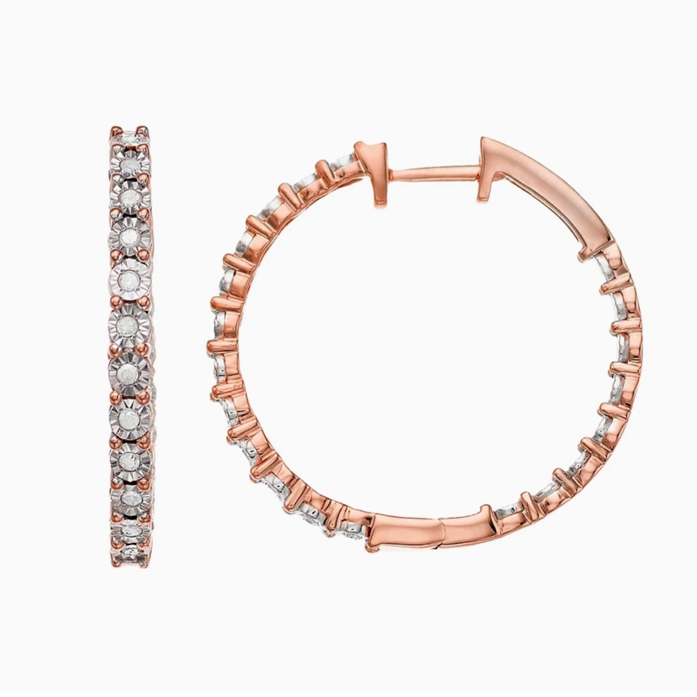 1/4 Carat T.W. Rose Gold Diamond Hoop Earrings